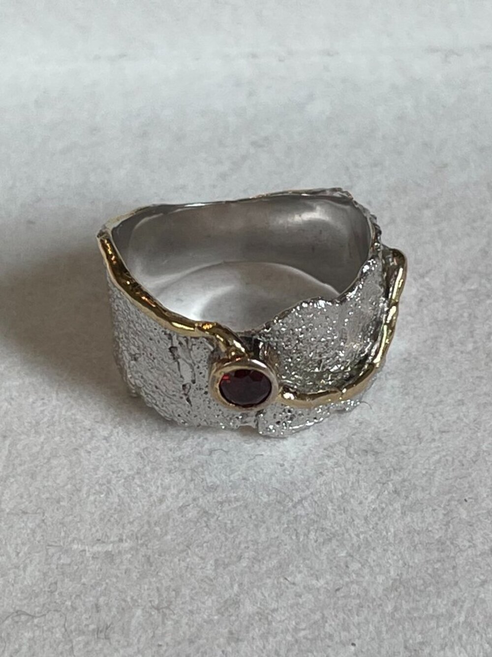 German Kabirski Revele Garnet 925 Silver 18K Gold-Plated Ring Sz 9